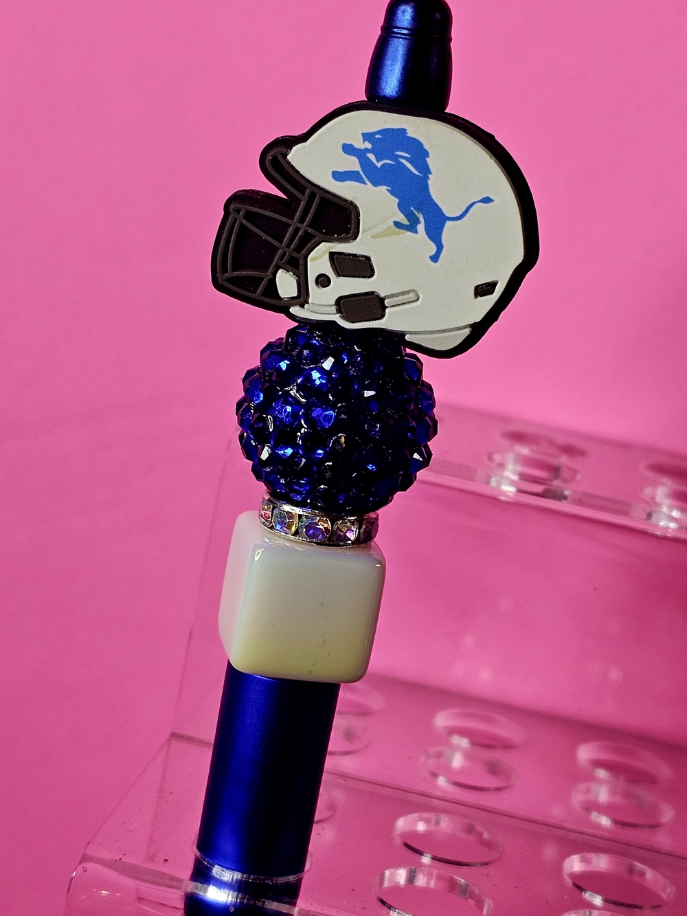 NFL Detriot Lions Sparkly/Blingy Custom Created Super Fan Beaded Pen
